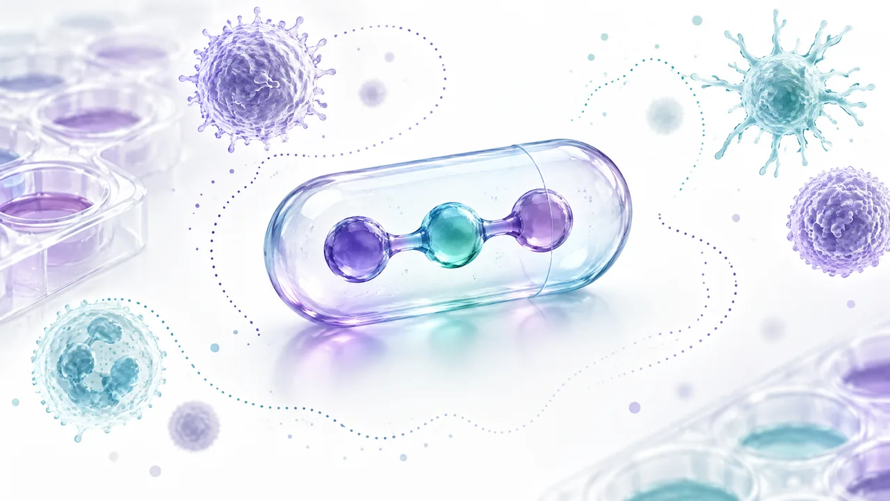 Original conceptual science illustration for Crystagen; the adjoining labelled figure separates established biology from observed and unverified findings.