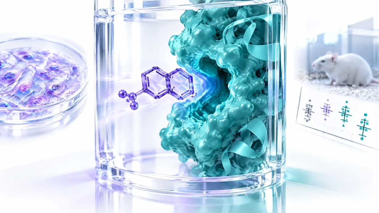 Original conceptual science illustration for 5-Amino-1MQ; the adjoining labelled figure separates established biology from observed and unverified findings.