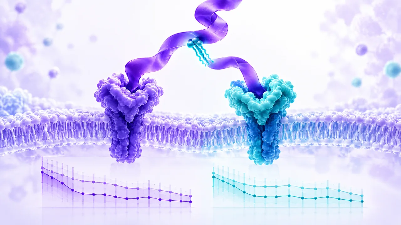 Original conceptual science illustration for Mazdutide; the adjoining labelled figure separates established biology from observed and unverified findings.
