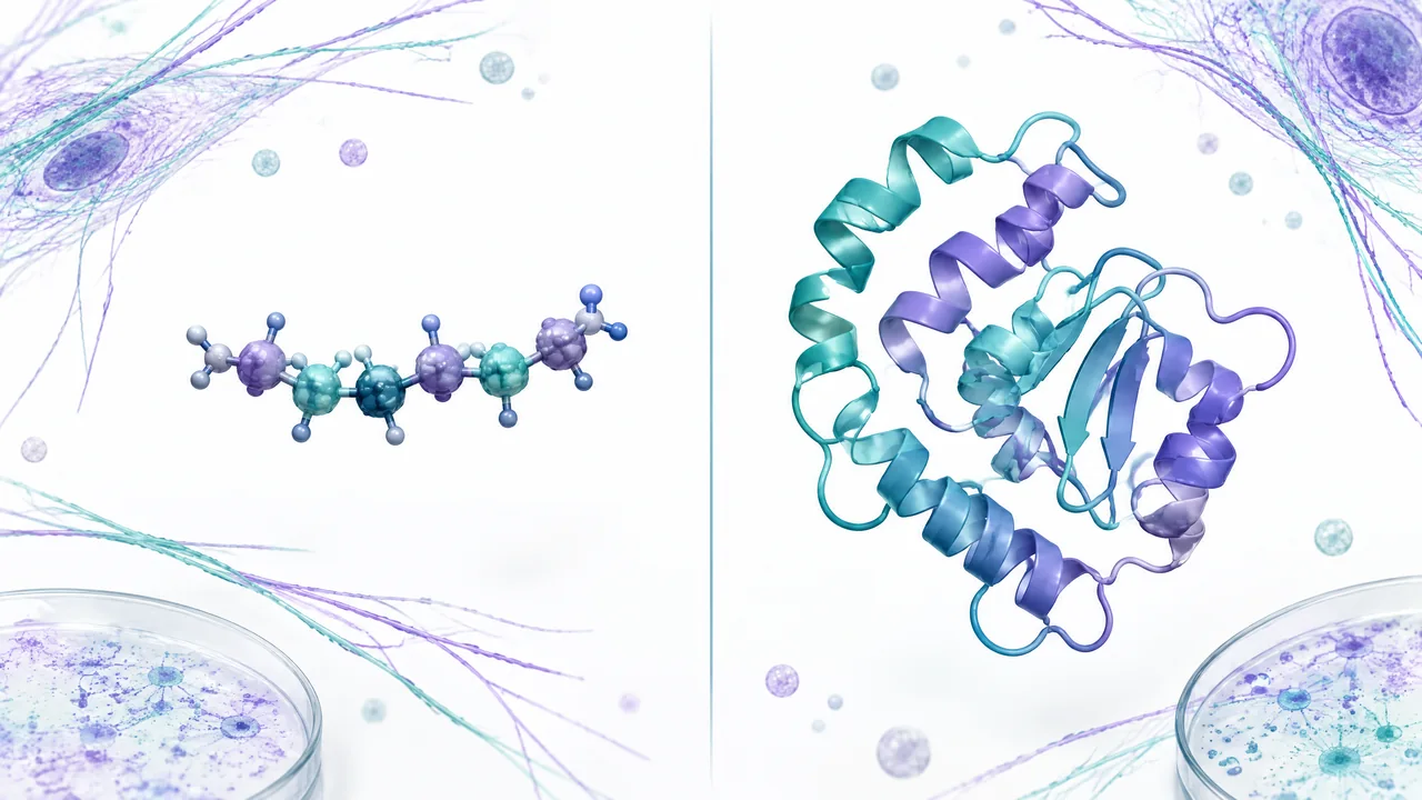 Original conceptual science illustration for TB-500; the adjoining labelled figure separates established biology from observed and unverified findings.