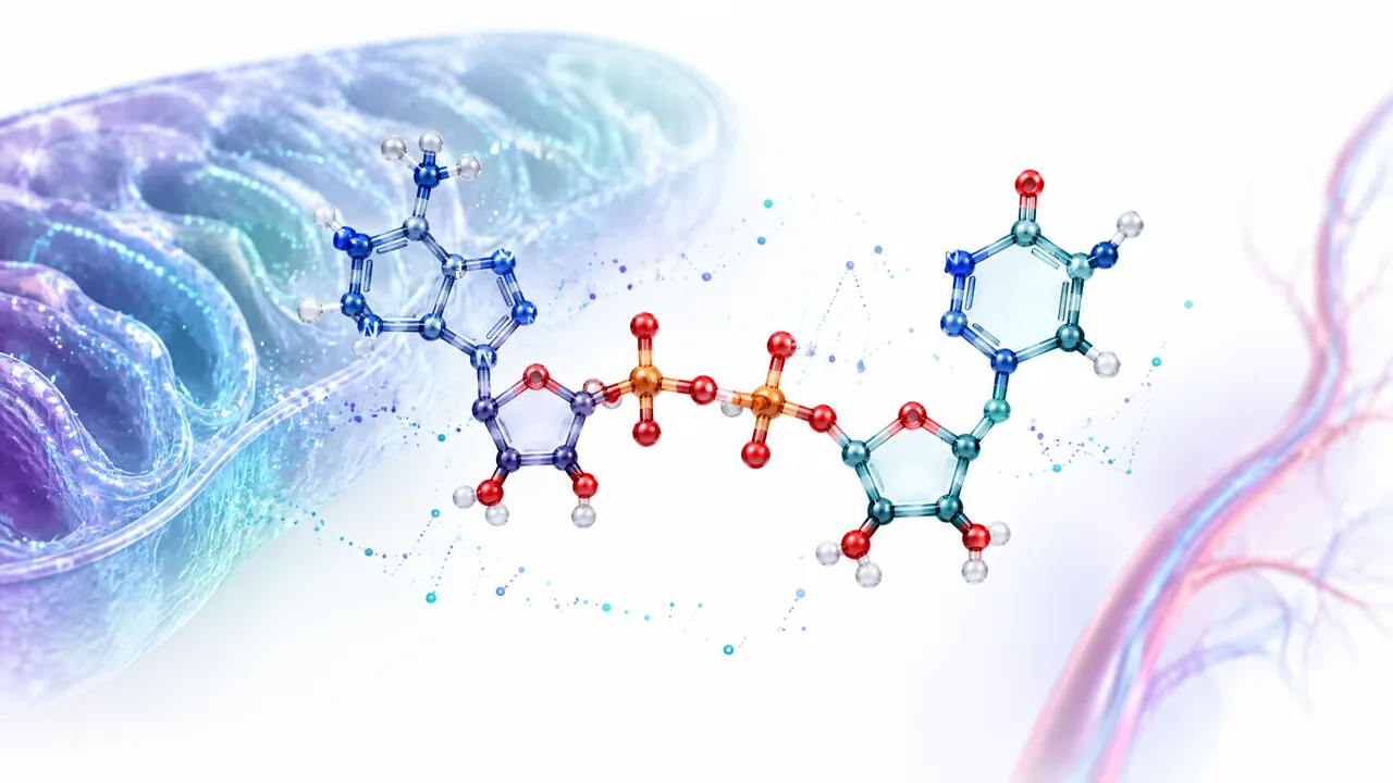 Original conceptual science illustration for NAD+; the adjoining labelled figure separates established biology from observed and unverified findings.