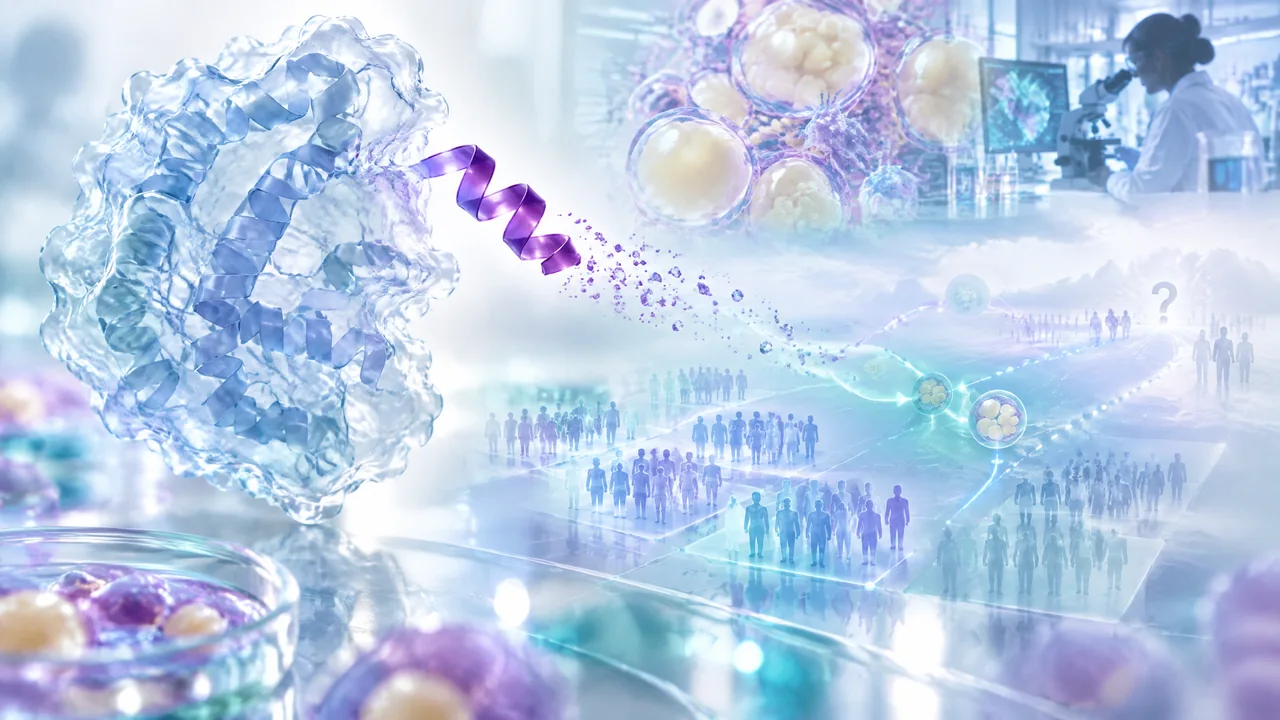 Original conceptual science illustration for AOD-9604; the adjoining labelled figure separates established biology from observed and unverified findings.
