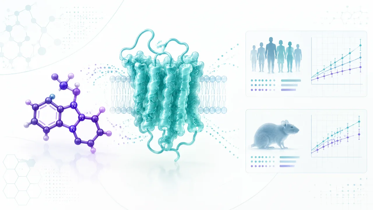 Original conceptual science illustration for MK-677; the adjoining labelled figure separates established biology from observed and unverified findings.