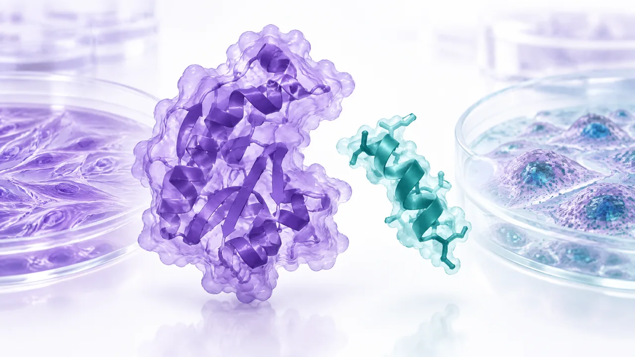 Original conceptual science illustration for FOXO4-DRI; the adjoining labelled figure separates established biology from observed and unverified findings.